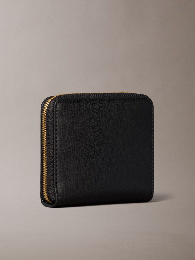 Black Foil Logo Square Zip Wallet  Women