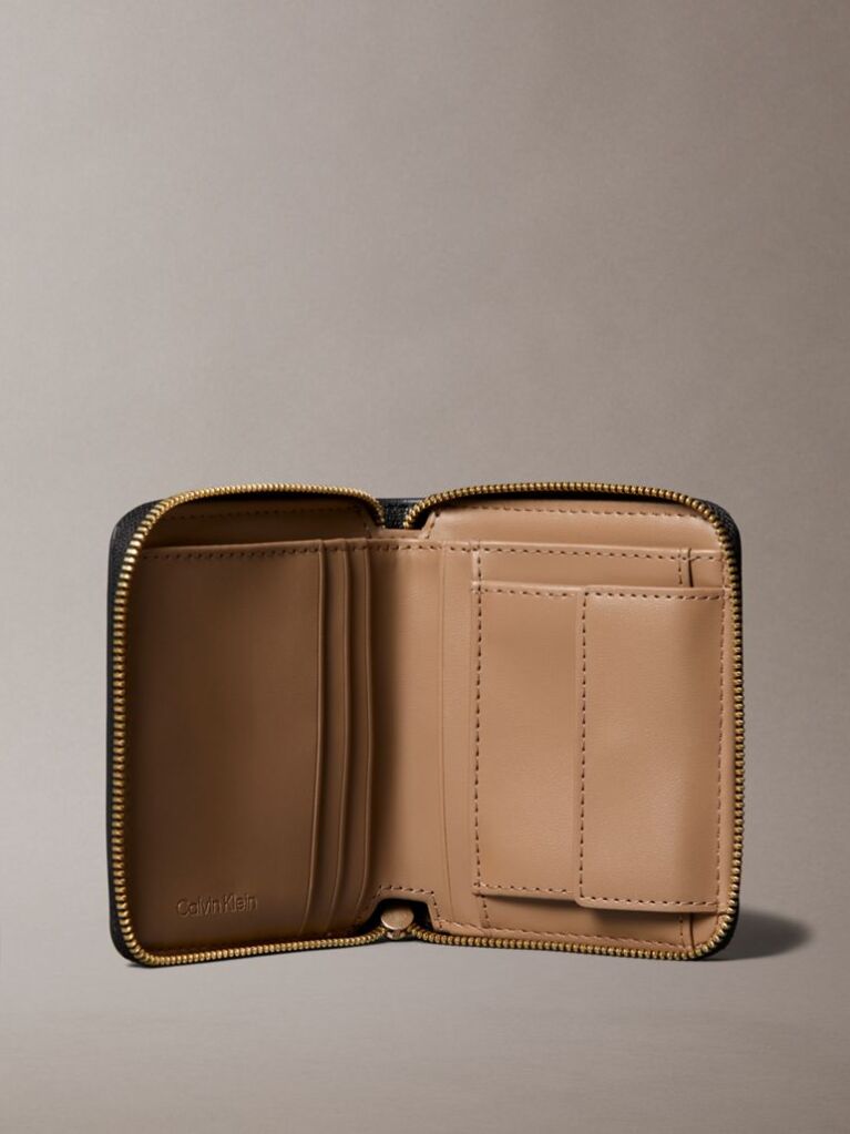 Black Foil Logo Square Zip Wallet  Women