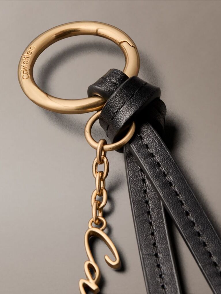 Black Leather Knotted Tassel Logo Bag Charm  Women