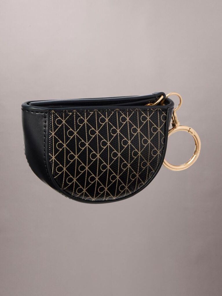 Black Emblem Logo Mini Zip Pouch Bag Charm  Women