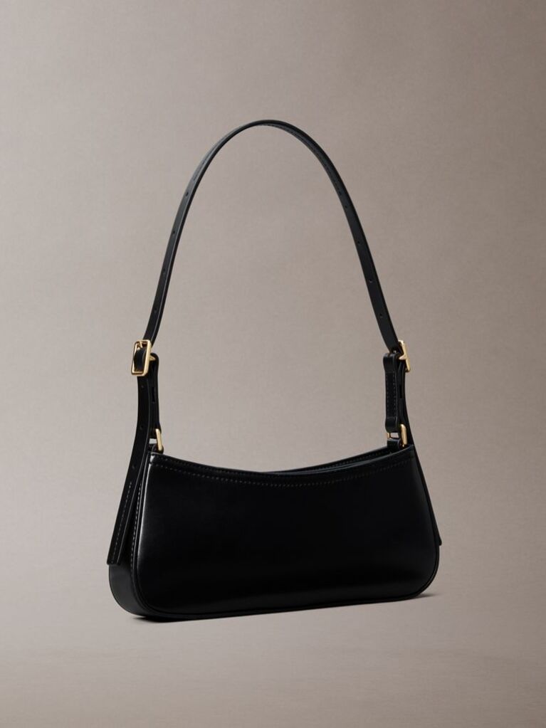 Black Monogram Logo Hardware Shoulder Bag  Women