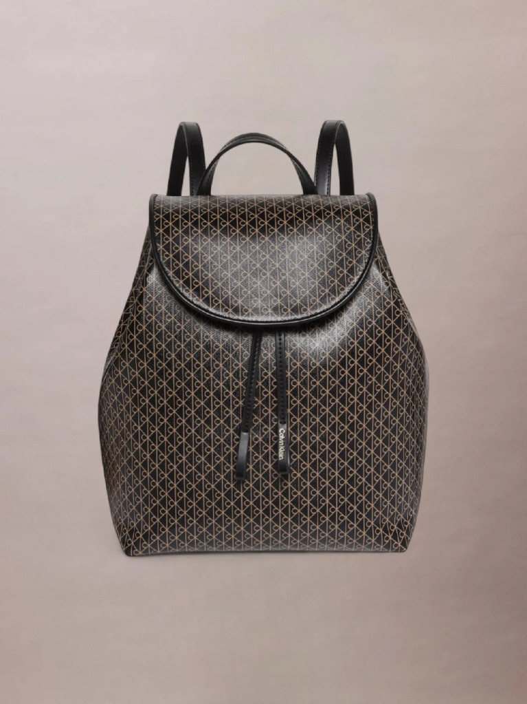 Black Allover Monogram Logo Backpack  Women