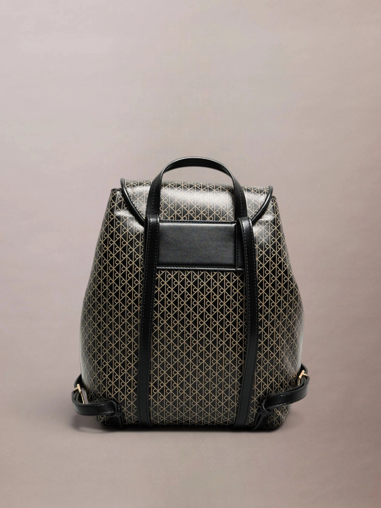 Black Allover Monogram Logo Backpack  Women