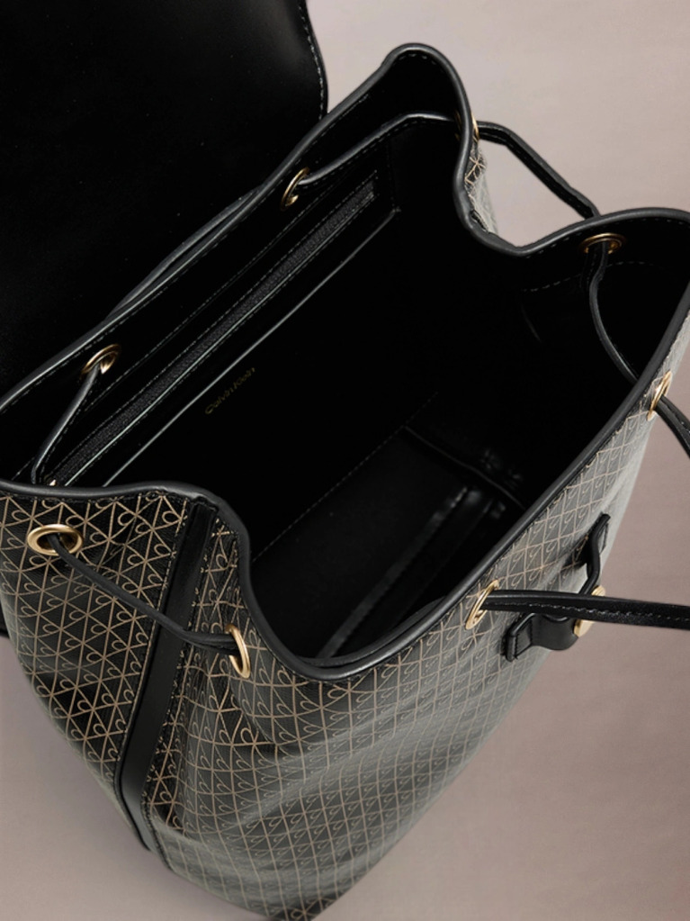 Black Allover Monogram Logo Backpack  Women