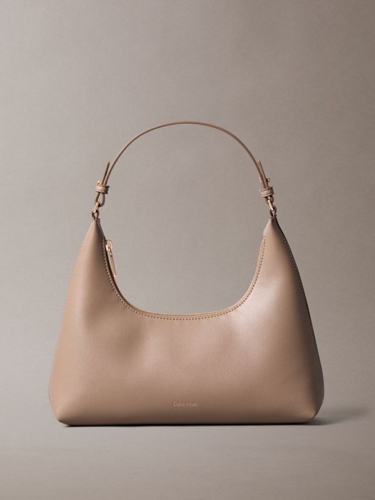 Beige Embossed Logo Shoulder Bag  Women