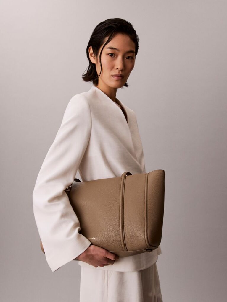 Beige Pebble Grain Tote Bag  Women