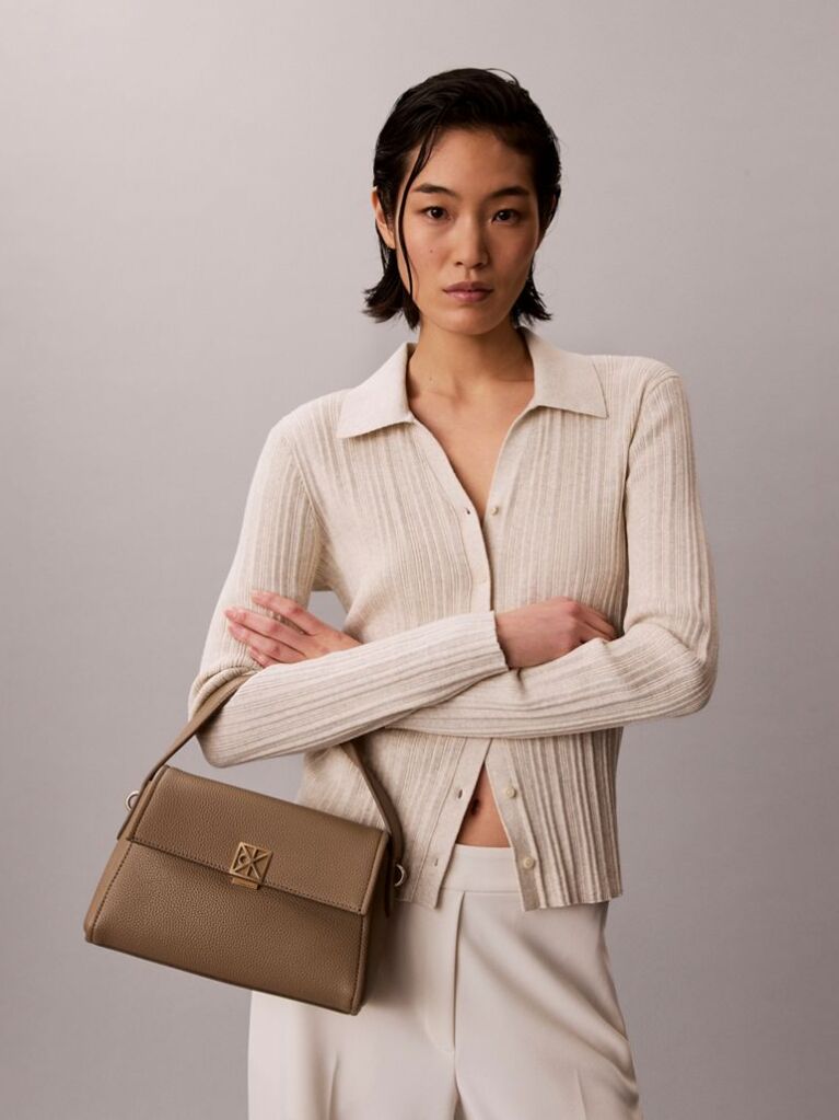 Beige Pebble Grain Shoulder Bag  Women