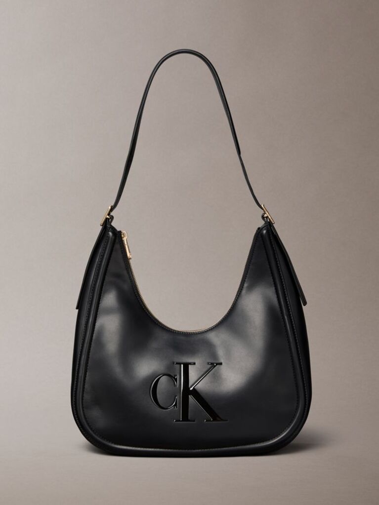 Black Soft Touch Crescent Logo Hobo Bag  Women