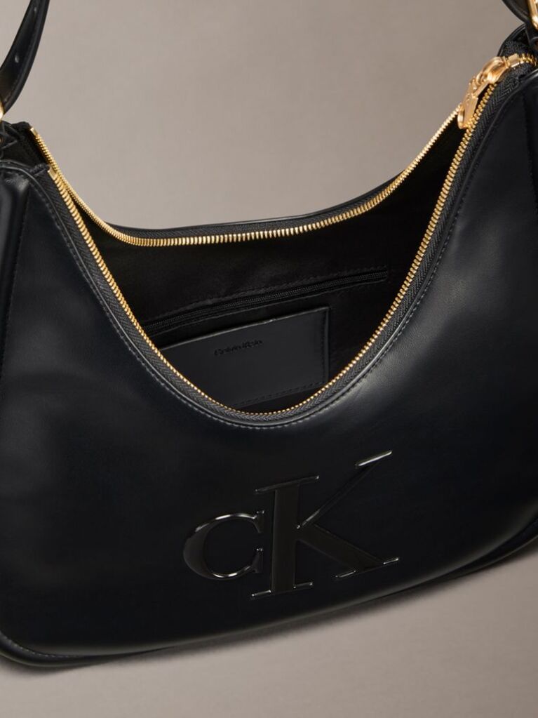 Black Soft Touch Crescent Logo Hobo Bag  Women