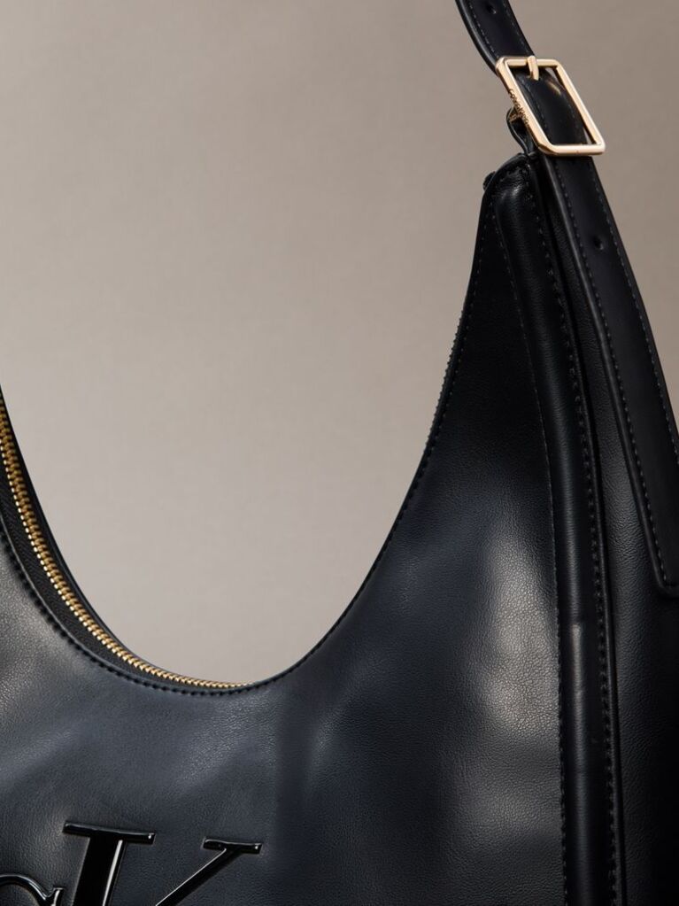 Black Soft Touch Crescent Logo Hobo Bag  Women