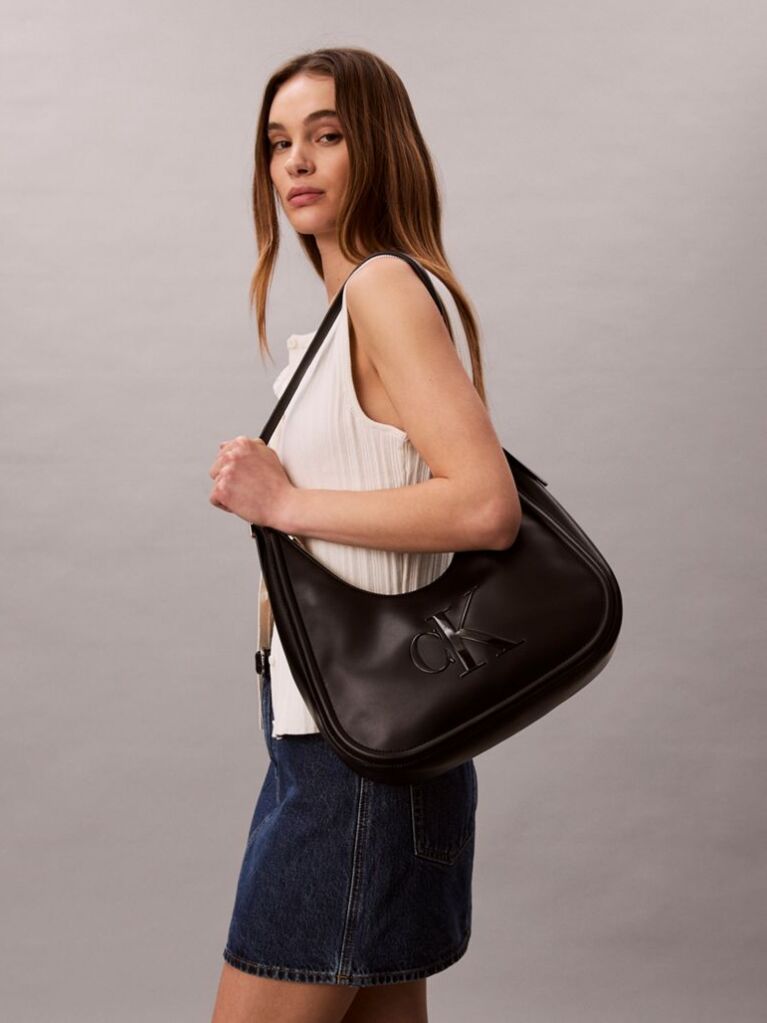 Black Soft Touch Crescent Logo Hobo Bag  Women