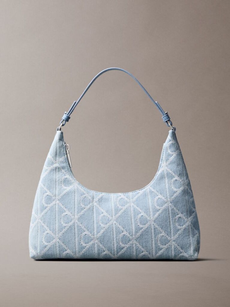 Denim Denim Allover Emblem Logo Shoulder Bag  Women