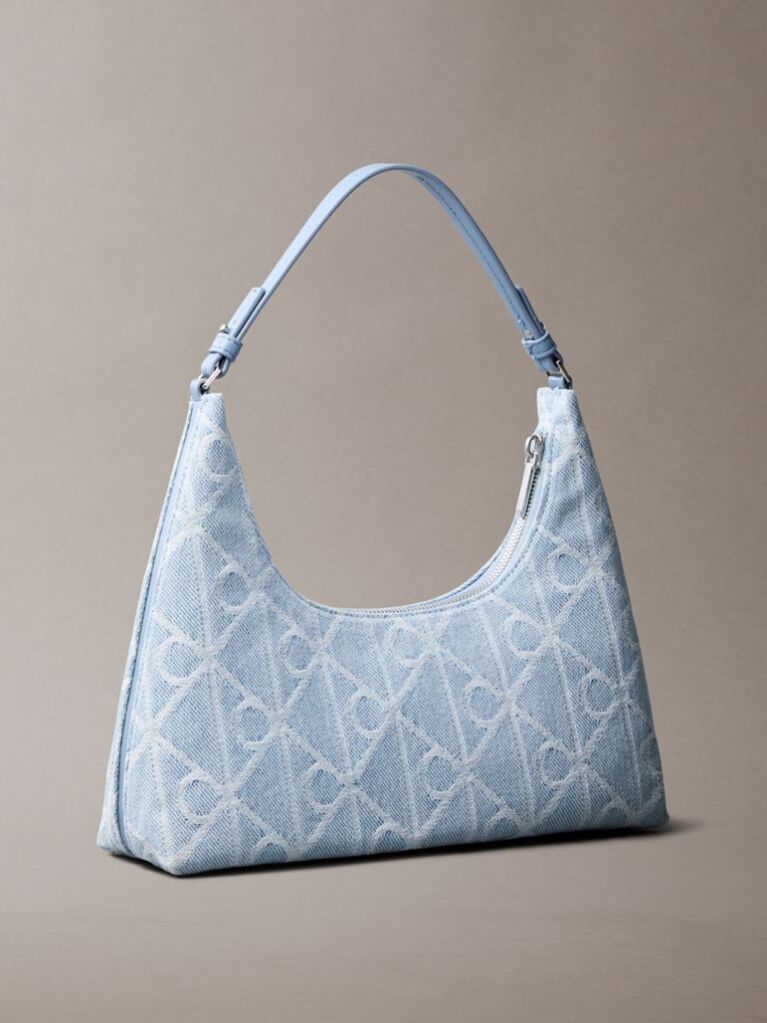 Denim Denim Allover Emblem Logo Shoulder Bag  Women