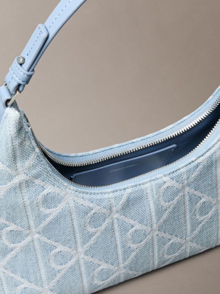 Denim Denim Allover Emblem Logo Shoulder Bag  Women