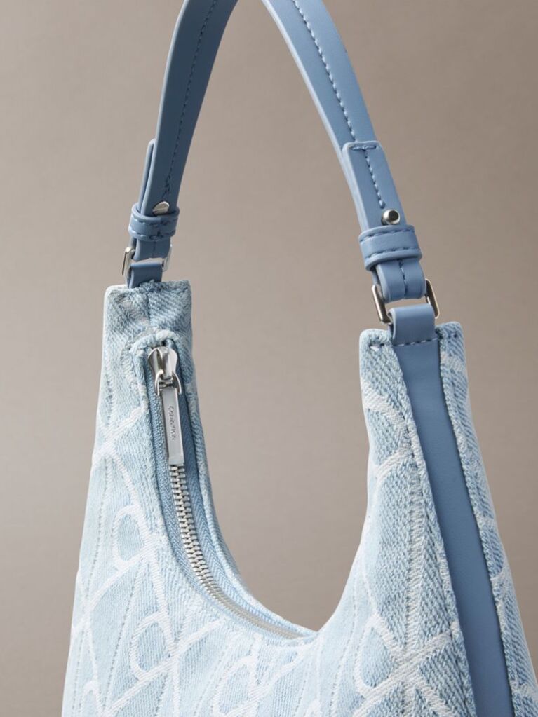 Denim Denim Allover Emblem Logo Shoulder Bag  Women