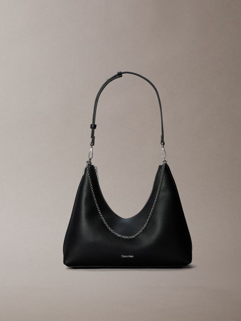 Black Pebbled Jewellery Chain Hobo Bag  Women