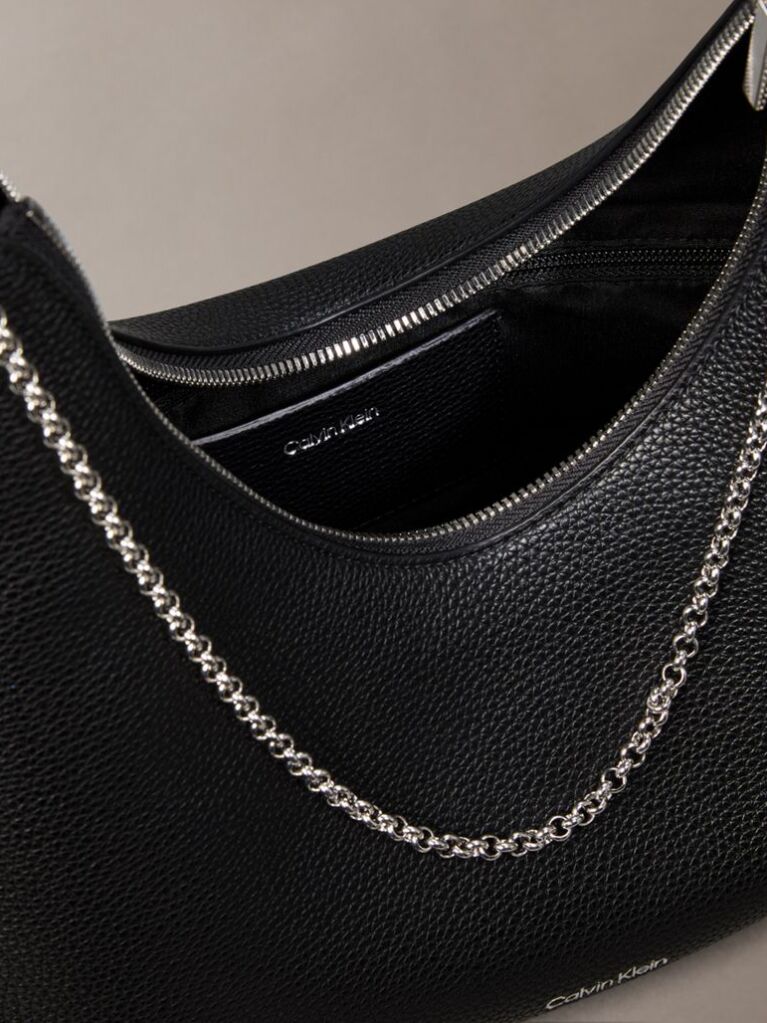 Black Pebbled Jewellery Chain Hobo Bag  Women