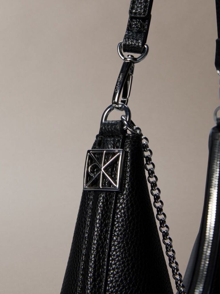 Black Pebbled Jewellery Chain Hobo Bag  Women
