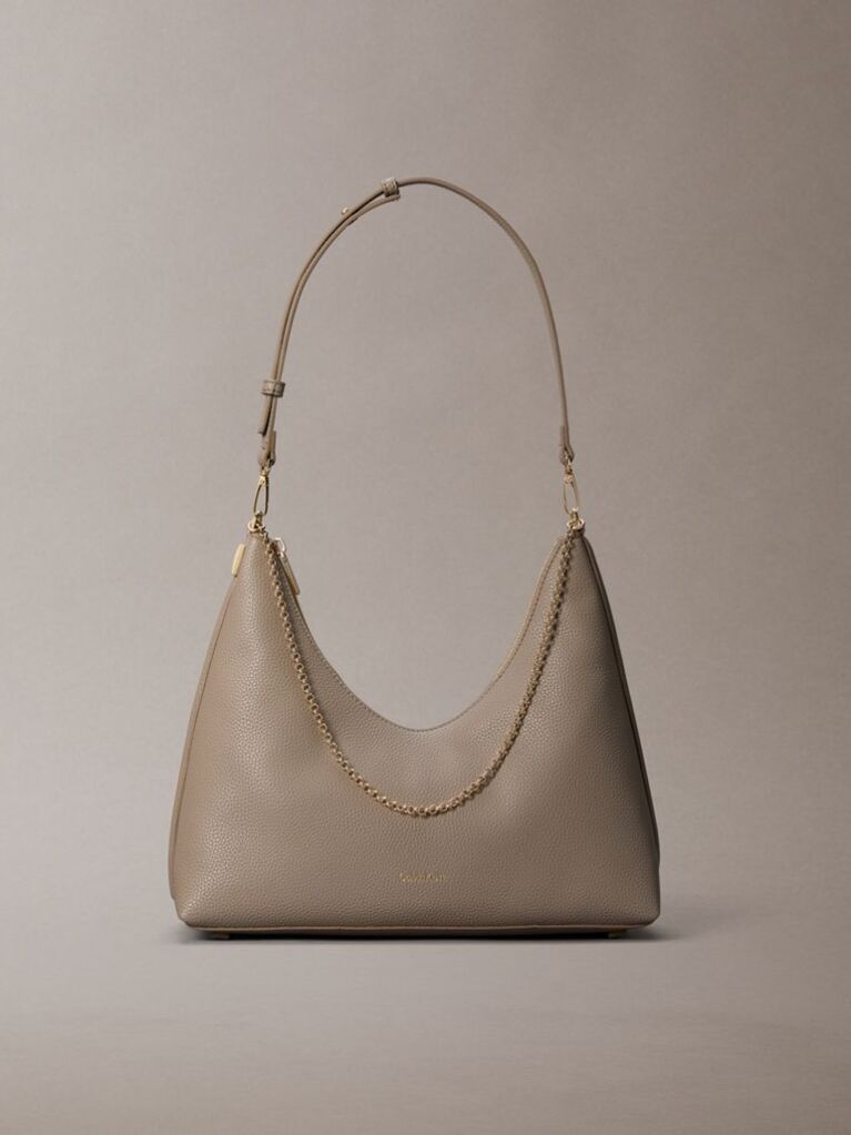 Beige Pebbled Jewellery Chain Hobo Bag  Women