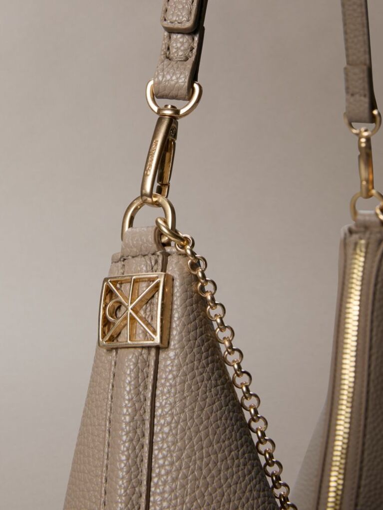 Beige Pebbled Jewellery Chain Hobo Bag  Women