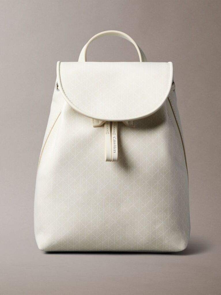 White Allover Emblem Logo Mini Backpack  Women