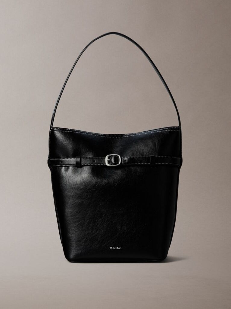 Black Buckle Laptop Bucket Bag  Women