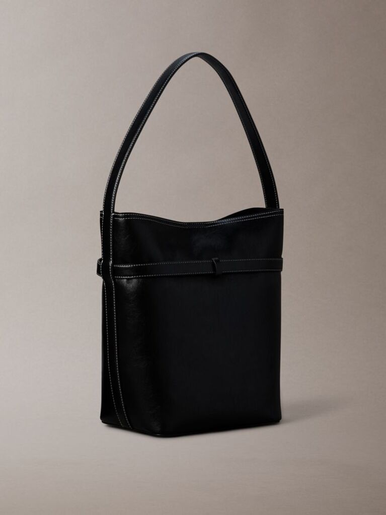 Black Buckle Laptop Bucket Bag  Women
