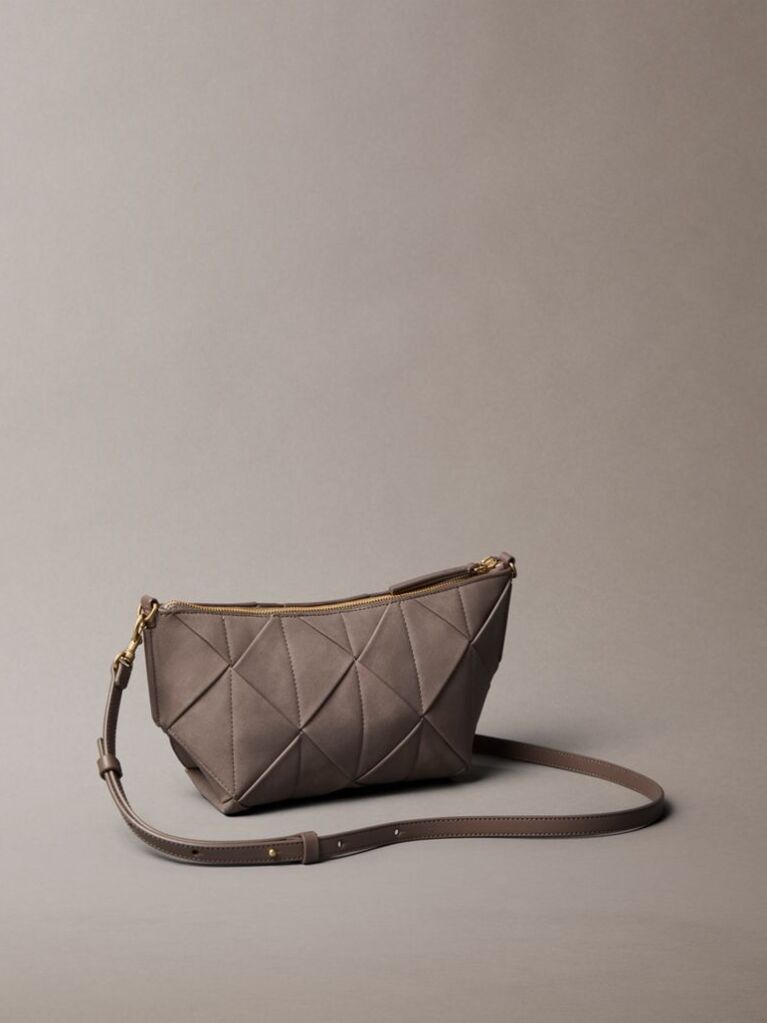 Brown Sueded Woven Panel Shoulder Bag  Women