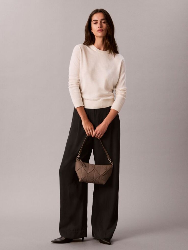 Brown Sueded Woven Panel Shoulder Bag  Women