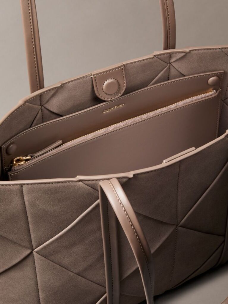 Brown Sueded Woven Panel Tote Bag  Women