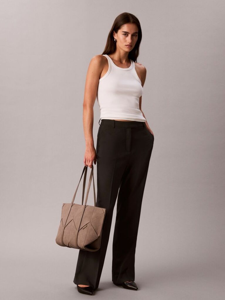 Brown Sueded Woven Panel Tote Bag  Women