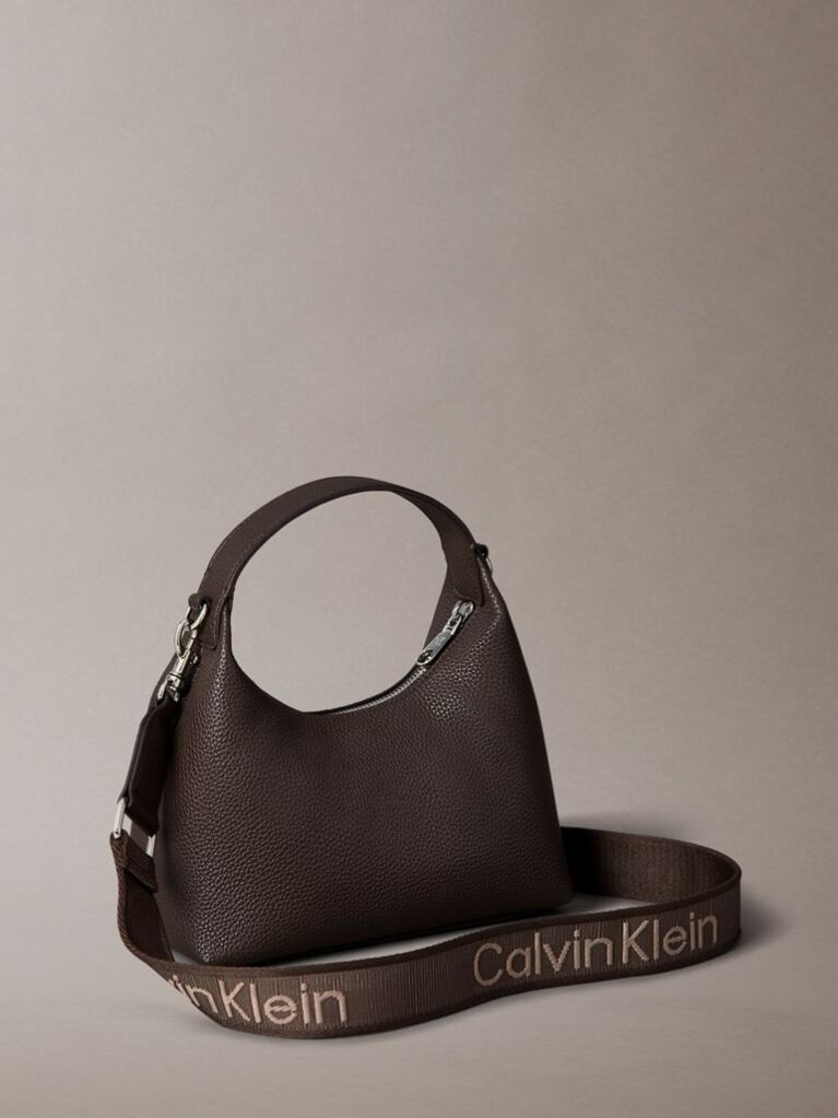 Brown Logo Strap Textured Crossbody Bag  Women