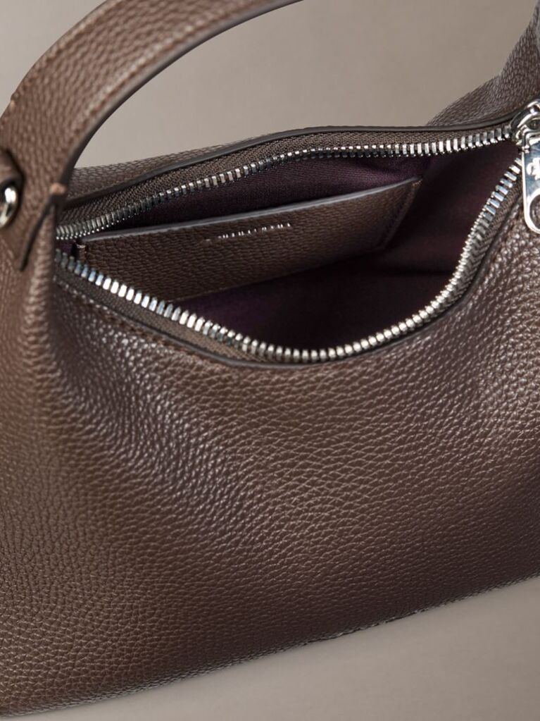 Brown Logo Strap Textured Crossbody Bag  Women