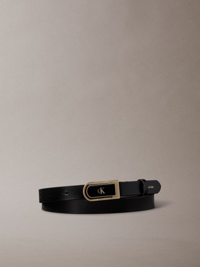 Black Leather Enamel Plaque Buckle Belt  Women