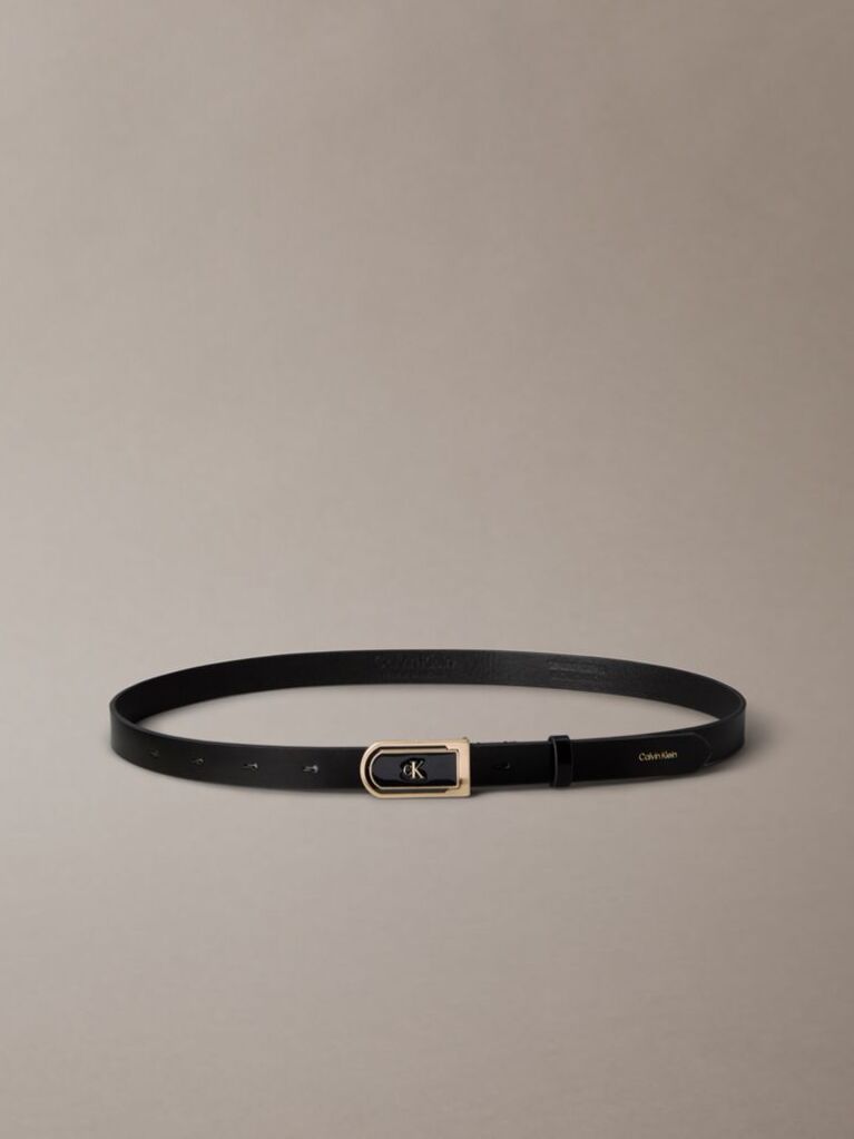 Black Leather Enamel Plaque Buckle Belt  Women