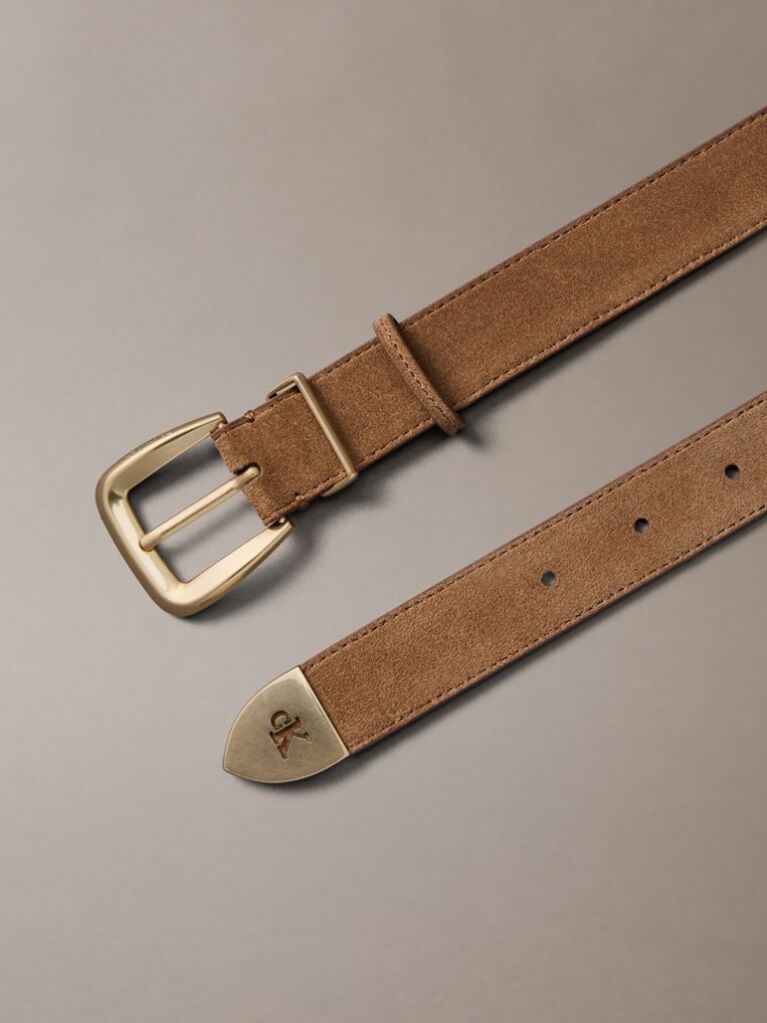 Brown Suede Leather Tapered Hardware Belt  Women