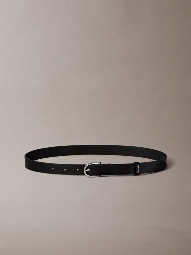 Black Leather Emblem Print Rounded Buckle Belt  Women