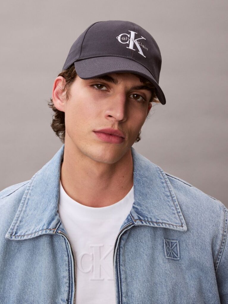 Grey Embroidered Monogram Logo Baseball Cap  Men
