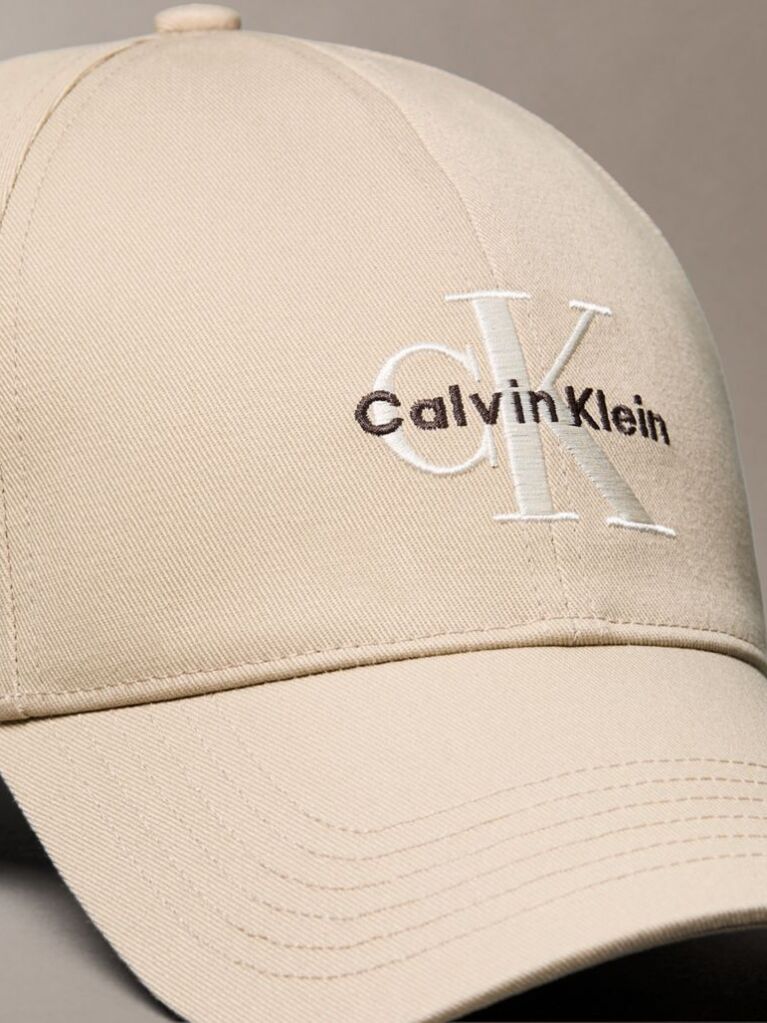Beige Embroidered Monogram Logo Baseball Cap  Men