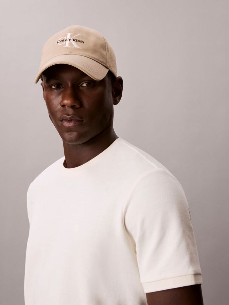 Beige Embroidered Monogram Logo Baseball Cap  Men