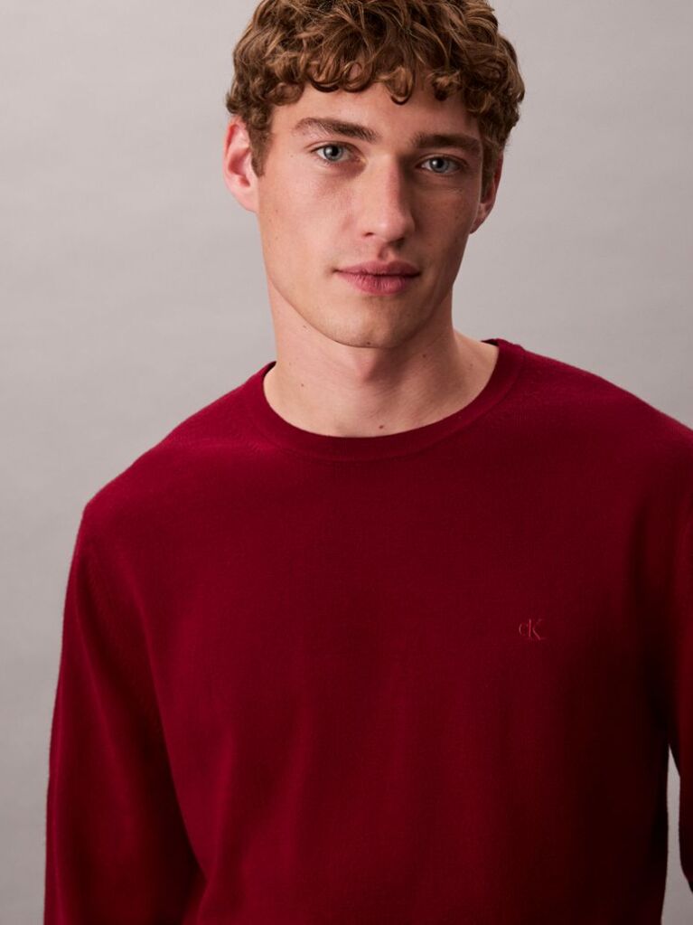 Red Merino Wool Classic Sweater  Men