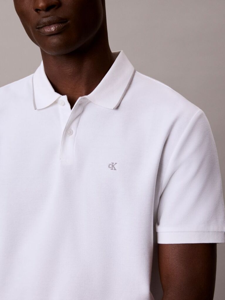 White Piqué Tipping Polo Shirt  Men