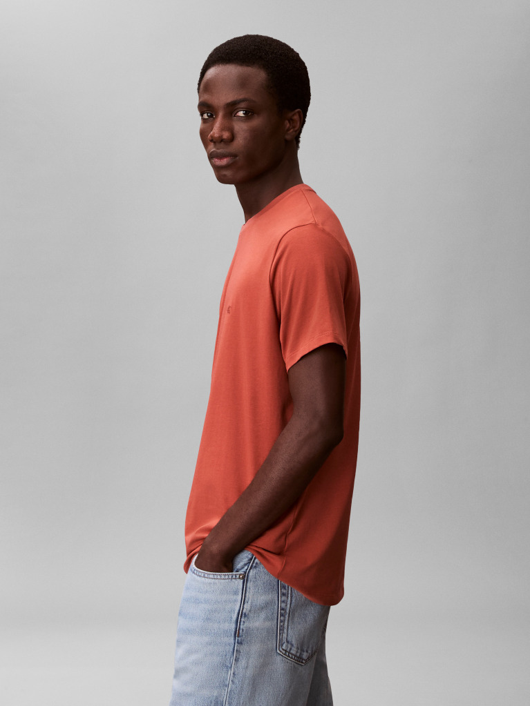 Brown Short Sleeve Stretch Cotton Slim T-Shirt  Men