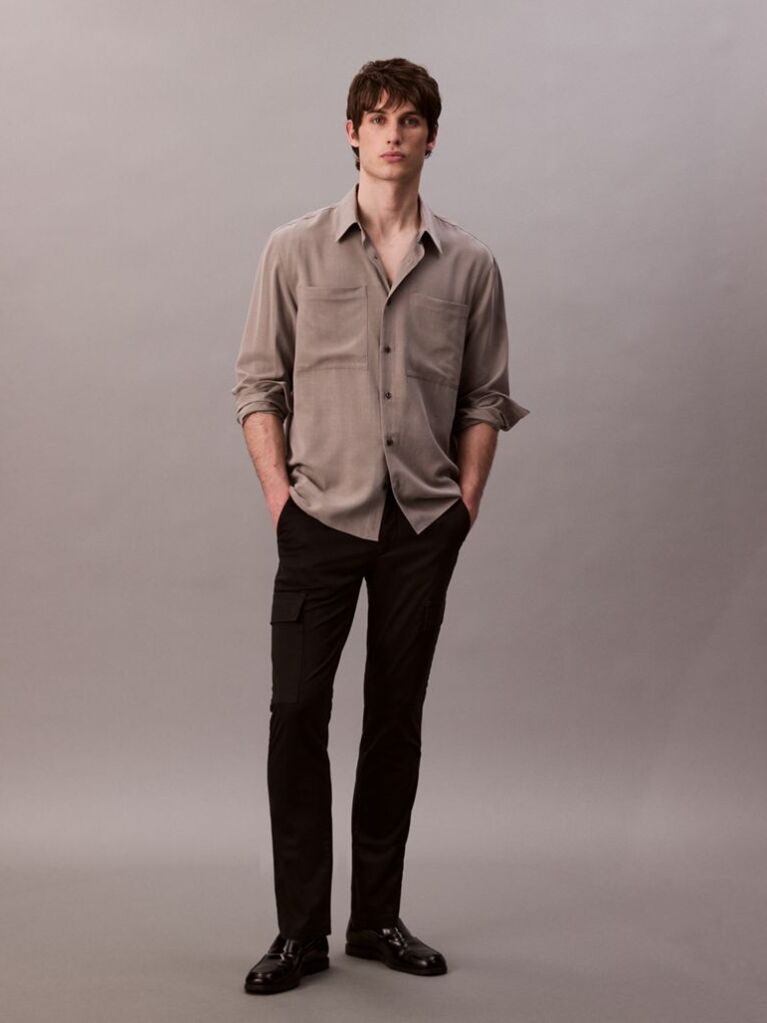 Black Slim Stretch Cargo Trousers  Men