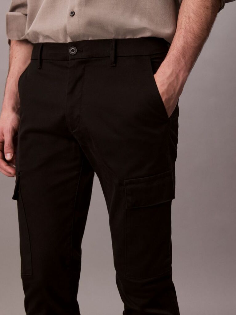 Black Slim Stretch Cargo Trousers  Men