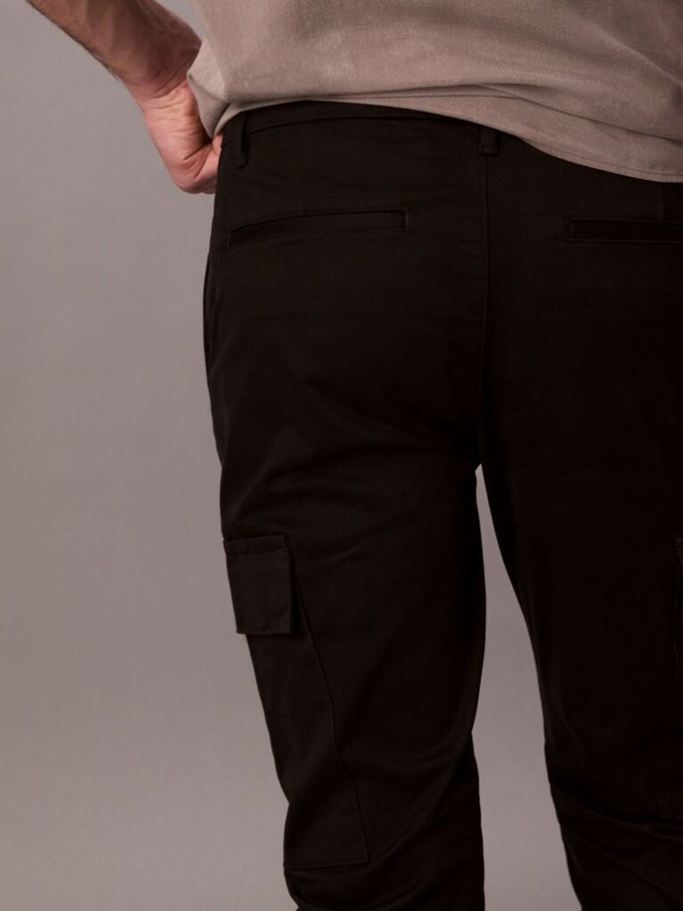 Black Slim Stretch Cargo Trousers  Men