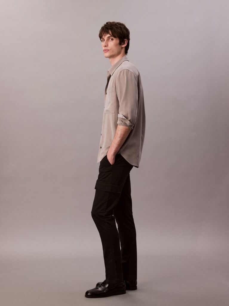Black Slim Stretch Cargo Trousers  Men