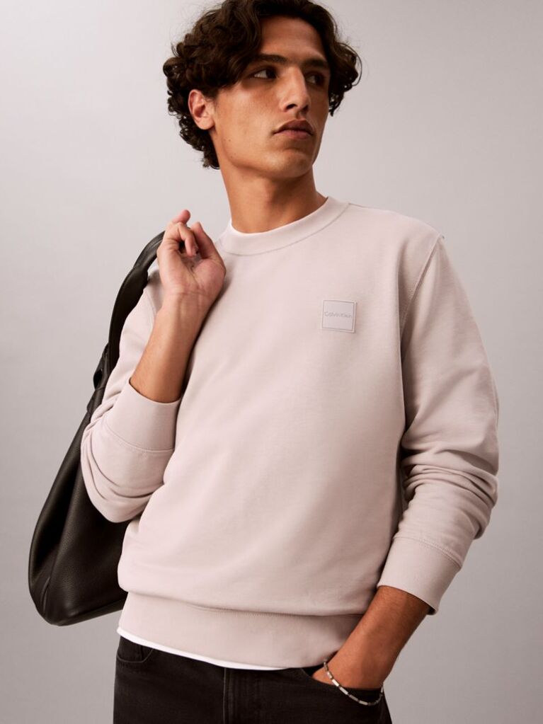 Grey Rubberised Logo Terry Crew Neck Jumper  Men