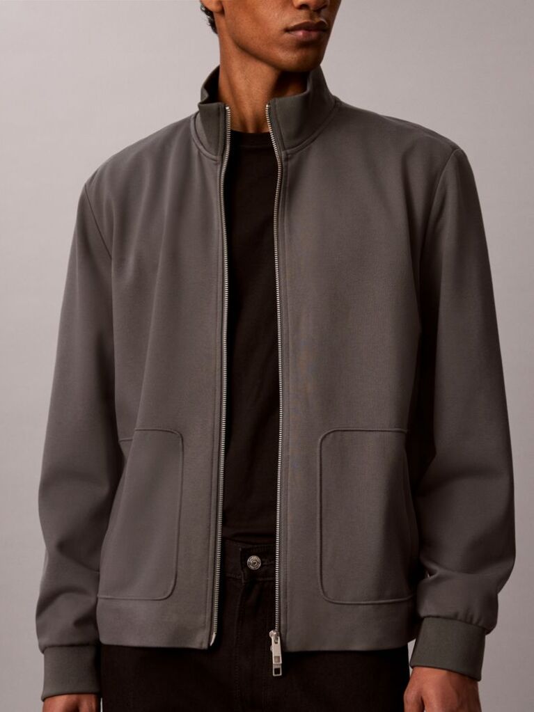 Grey Zip-Thru Knit Travel Jacket  Men