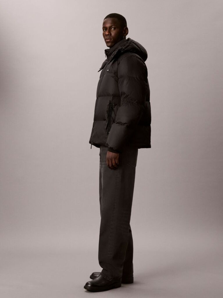 Black Removable Hood Logo Puffer Jacket  Men
